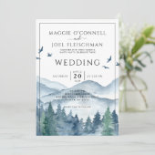 Bruiloft uitnodiging voor een rustieke bergbos (Staand voorkant)