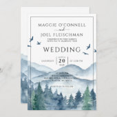 Bruiloft uitnodiging voor een rustieke bergbos (Voorkant / Achterkant)