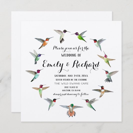 Bruiloft uitnodiging voor kolibries (Voorkant / Achterkant)