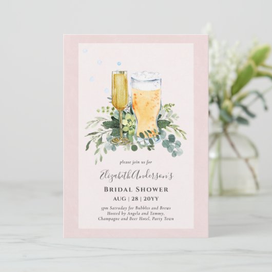 Bruiloft uitnodiging voor koppels: Bubbles en Brou (Staand voorkant)