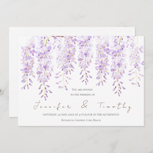 Bruiloft uitnodiging wisteria in bloei waterverf (Voorkant / Achterkant)