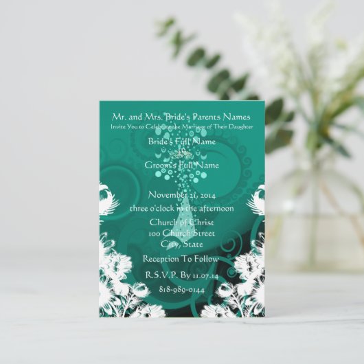 Bruiloft uitnodiging-wit  bloemen uitnodiging briefkaart (Staand voorkant)