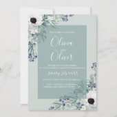 Bruiloft uitnodiging witte anemoon salie groen (Voorkant)