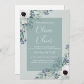 Bruiloft uitnodiging witte anemoon salie groen (Voorkant / Achterkant)