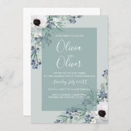 Bruiloft uitnodiging witte anemoon salie groen