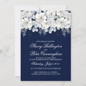 Bruiloft uitnodiging witte bloem sakura marine bla (Voorkant)