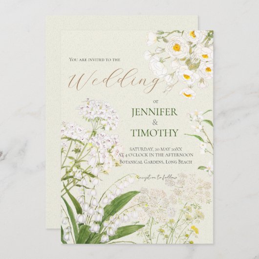 Bruiloft Uitnodiging witte bloemen tuin schilderij (Voorkant / Achterkant)