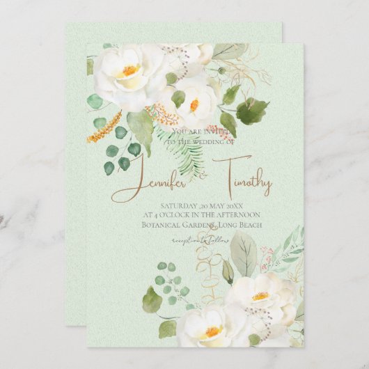 Bruiloft Uitnodiging witte camelia bloemen (Voorkant / Achterkant)