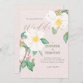 Bruiloft Uitnodiging witte camelia bloemen (Voorkant / Achterkant)