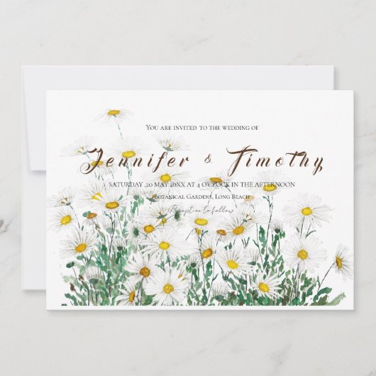 Bruiloft uitnodiging witte daisy inkt en waterverf (Voorkant)