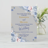 Bruiloft uitnodiging: zilver, bloemen, rsvp, QR Kaart (Staand voorkant)