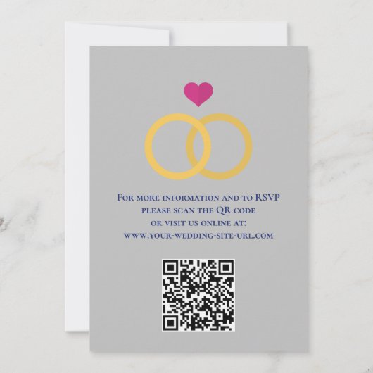 Bruiloft uitnodiging: zilver, bloemen, rsvp, QR Kaart (Achterkant)