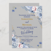 Bruiloft uitnodiging: zilver, bloemen, rsvp, QR Kaart (Voorkant / Achterkant)