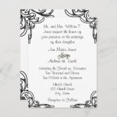 Bruiloft uitnodiging Zwarte hoeken wervelt op wit (Voorkant / Achterkant)