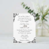 Bruiloft uitnodiging Zwarte hoeken wervelt op wit (Staand voorkant)