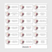Bruiloft uitnodigingen Bourgondische bloemen adres Sticker (Vel)
