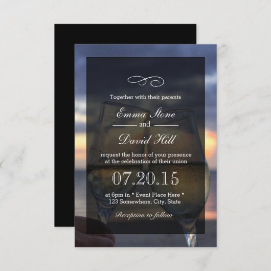 Bruiloft uitnodigingen Champagne Proost Strand (Voorkant / Achterkant)