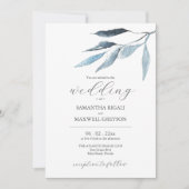 Bruiloft uitnodigingen Dusty Blue Botanicals (Voorkant)