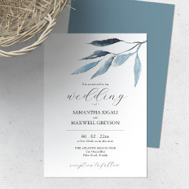 Bruiloft uitnodigingen Dusty Blue Botanicals
