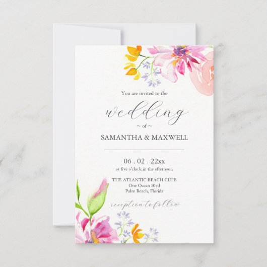 Bruiloft uitnodigingen Elegante Waterverf Bloemen (Voorkant)