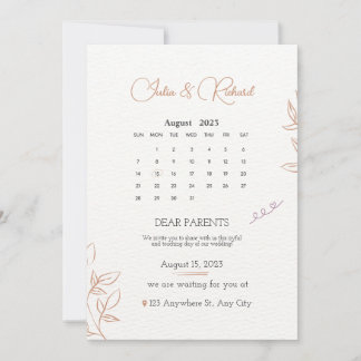 Bruiloft uitnodigingen met kalender 2024