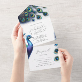 Bruiloft uitnodigingen met RSVP Card Peacock