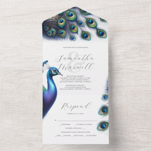 Bruiloft uitnodigingen met RSVP Card Peacock (Binnen)