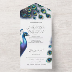 Bruiloft uitnodigingen met RSVP Card Peacock
