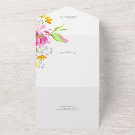 Bruiloft uitnodigingen met RSVP Card Roze Bloemen (Buitenkant)