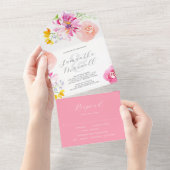 Bruiloft uitnodigingen met RSVP Card Roze Bloemen (Afscheurbaar)