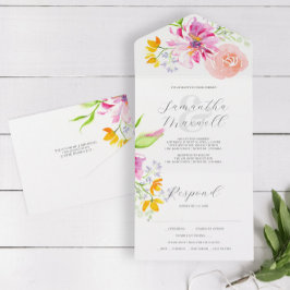Bruiloft uitnodigingen met RSVP Card Roze Bloemen