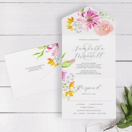 Bruiloft uitnodigingen met RSVP Card Roze Bloemen