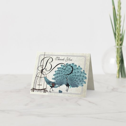 Bruiloft uitnodigingen met vintage pauwenkooi (Voorkant)