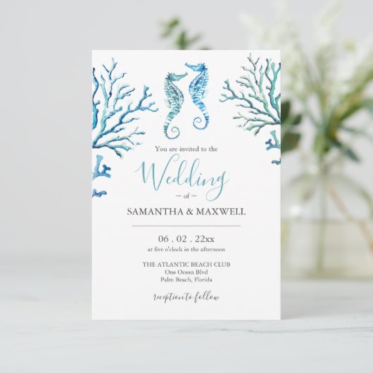 Bruiloft uitnodigingen op een budget strand zeepaa (Staand voorkant)