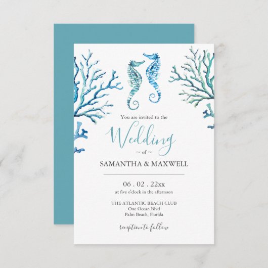 Bruiloft uitnodigingen op een budget strand zeepaa (Voorkant / Achterkant)