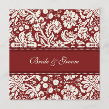Bruiloft uitnodigingen Red Cream Damask