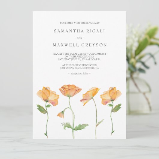 Bruiloft Uitnodigingen Waterverf Sinaasappel Poppi (Staand voorkant)