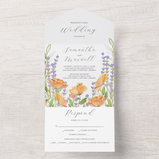 Bruiloft uitnodigingen Waterverf Wildbloemen (Binnen)