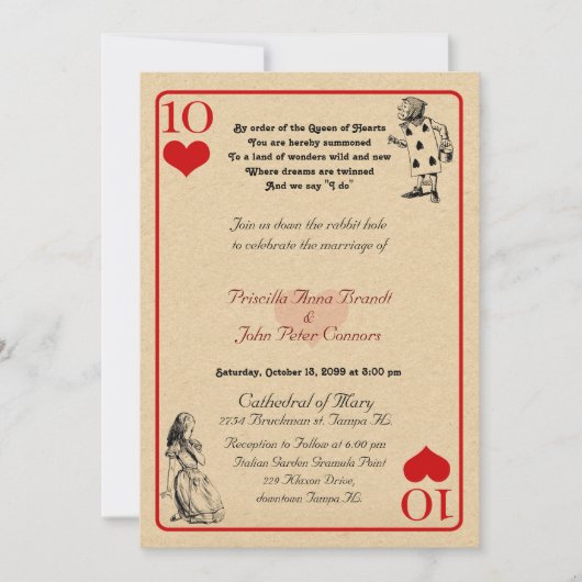 Bruiloft uitnodigingskaart "Alice in Wonderland" 5 Kaart (Voorkant)