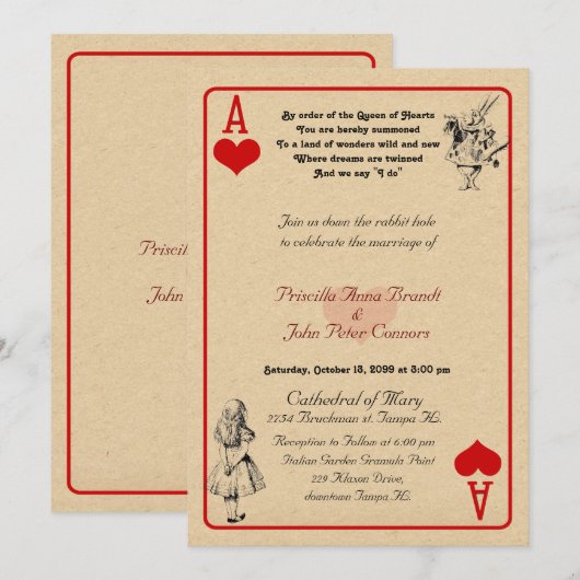 Bruiloft uitnodigingskaart "Alice in Wonderland"As Kaart (Voorkant / Achterkant)