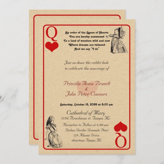 Bruiloft uitnodigingskaart "Alice in Wonderland" Q Kaart (Voorkant / Achterkant)