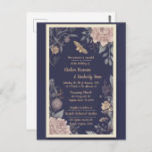 Bruiloft uitnodigingskaart Mot, Roos & Distel Briefkaart (Voorkant / Achterkant)