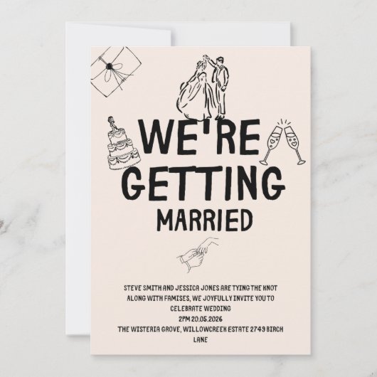 BRUILOFT UITNODIGINGSsuite | Met de hand getekend  Kaart (Voorkant)