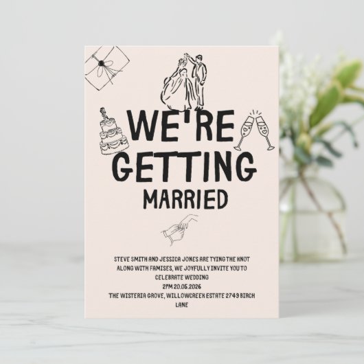 BRUILOFT UITNODIGINGSsuite | Met de hand getekend  Kaart (Staand voorkant)