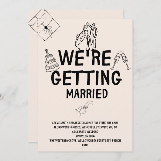 BRUILOFT UITNODIGINGSsuite | Met de hand getekend  Kaart (Voorkant / Achterkant)