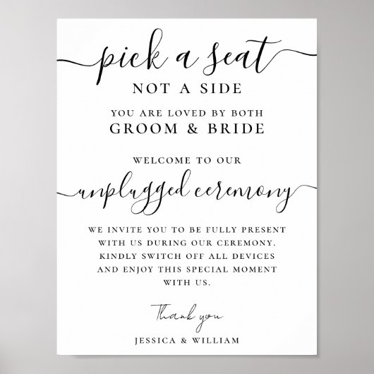 Bruiloft Unplugged Ceremony Kies een stoel niet ee Poster (Voorkant)