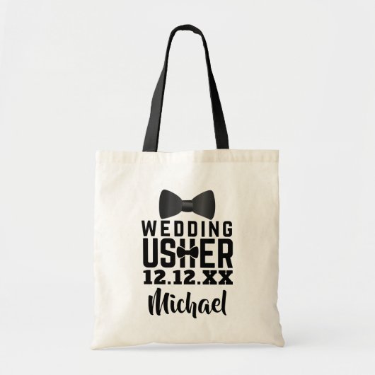 Bruiloft Usher Gift Black Bow Stropdas Naam Canvas Tote Bag (Voorkant)