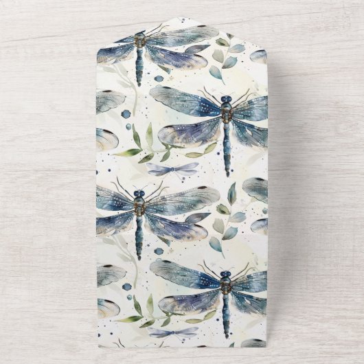 Bruiloft van Blauwe Libellen All In One Uitnodiging (Buitenkant)