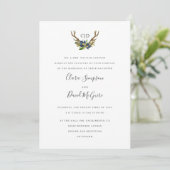 bruiloft van Bright Oak-monogram Acorn en Antlers Kaart (Staand voorkant)