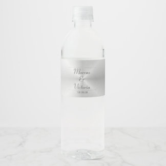 bruiloft van geborsteld metaal waterfles etiket